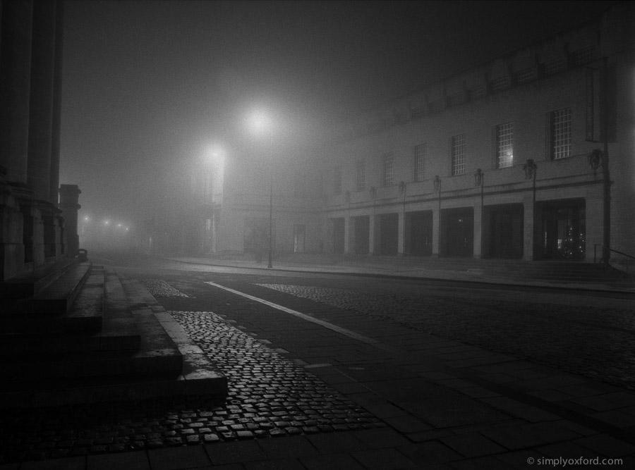 Oxford at night in fog