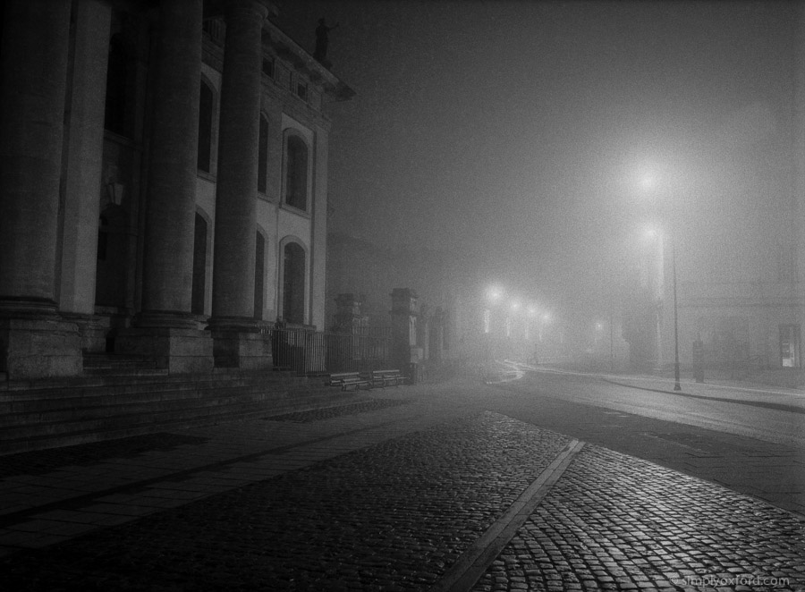 Oxford at night in fog