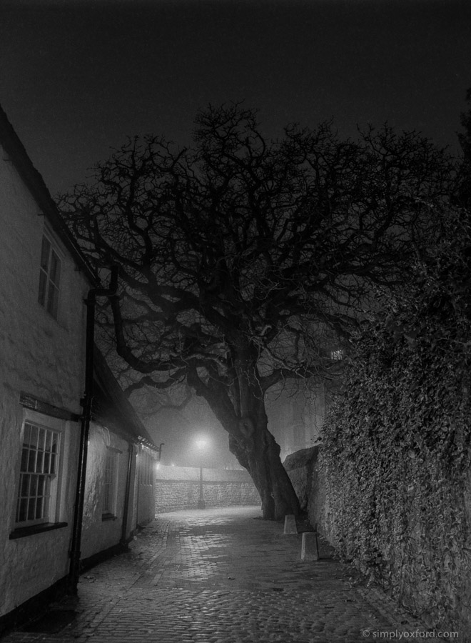 Oxford at night in fog