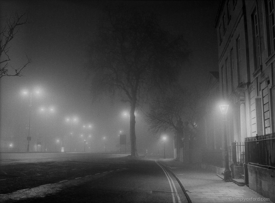 Oxford at night in fog