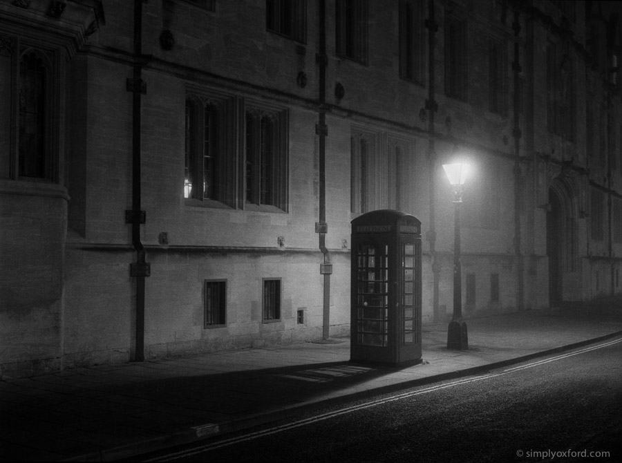 Oxford at night in fog