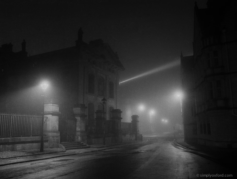 Oxford at night in fog